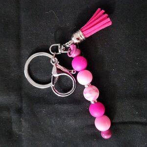 Vibrant Pink Beaded Keychain with Tassel